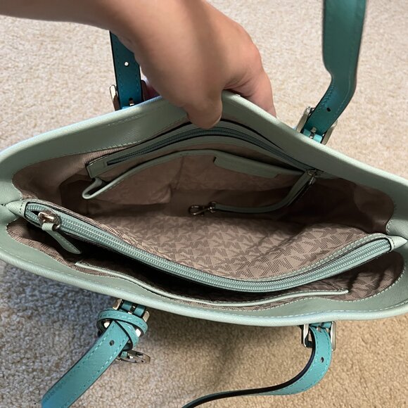 Michael Kors Medium Jet Set Snap Pocket Tote, Teal/Blue - Picture 10 of 12